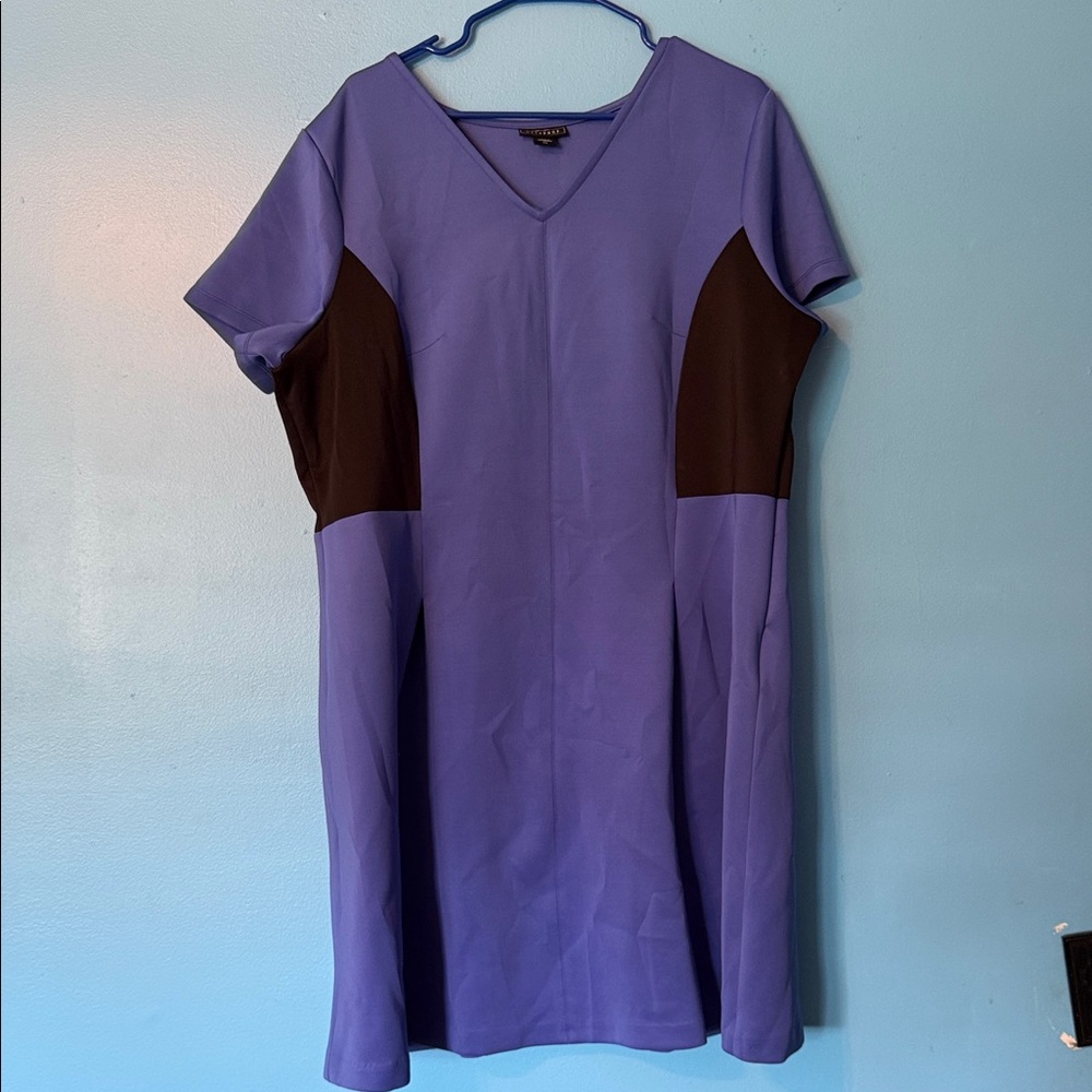 Metaphor Dress Womens Flare Cap Sleeve Round Neck Back Zip Blue Black 2X